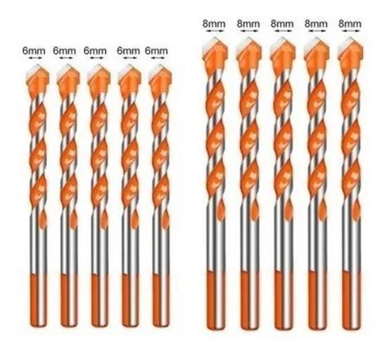 Imagem de Broca De Torção Triangular Fura Tudo 6Mm 8Mm Kit 10 Unidades