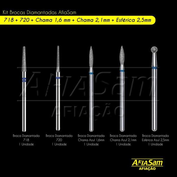 Imagem de Broca Diamantada 718 + 720 + Chama 1,6mm + Chama 2,1mm + Esférica 2,5mm Unhas Alongamento
