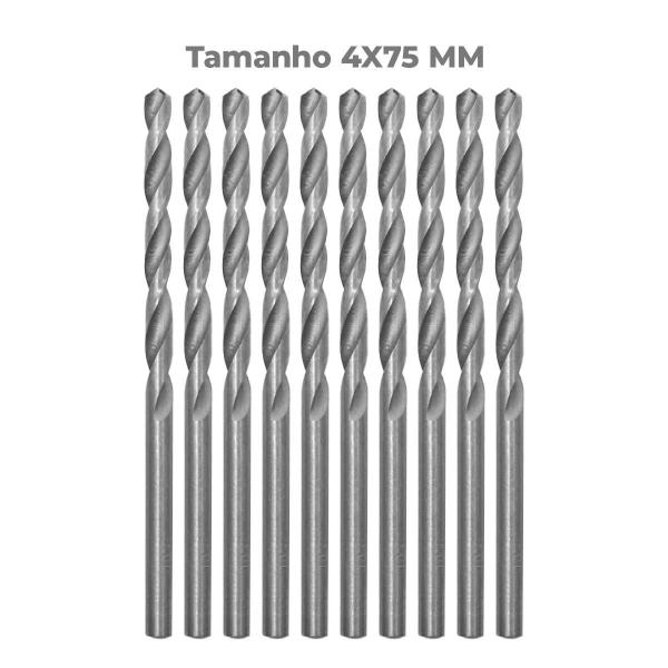 Imagem de Broca Em Hss Aço Rápido Din 338 4X75Mm Com 10 Un Tradestar