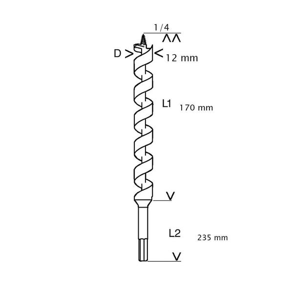 Imagem de Broca em Serpentina para Madeira 12 mm (encaixe 1/4") 2608597626-000 Bosch