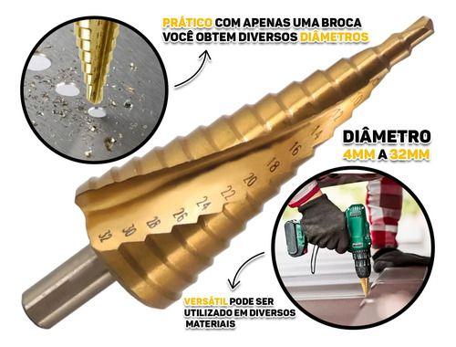 Imagem de Broca Escalonada Aço Rápido 15 Etapas Profissional 4 A 32mm