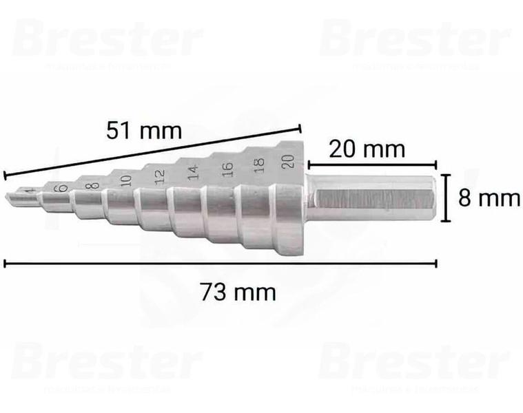 Imagem de Broca Escalonada Em Aço Inox Para Metal Rápida De 4mm A 20mm Reforçada