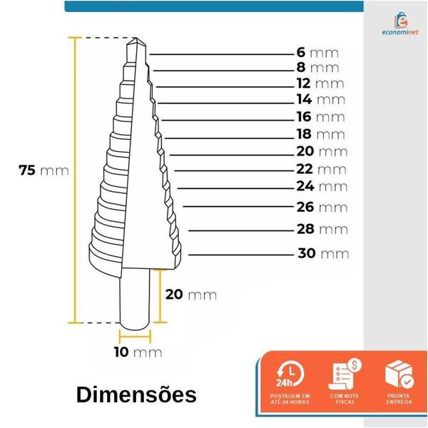 Imagem de Broca Escalonada Em Aço Rápido 6 A 30Mm Starfer