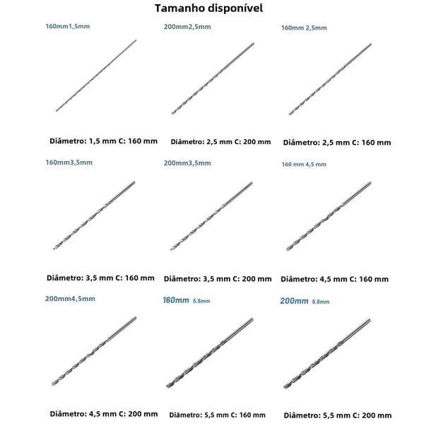 Imagem de Broca Helicoidal De Haste Reta De Aço De Alta Velocidade HSS Extra Longa 1,5-5,5 Mm De Diâmetro