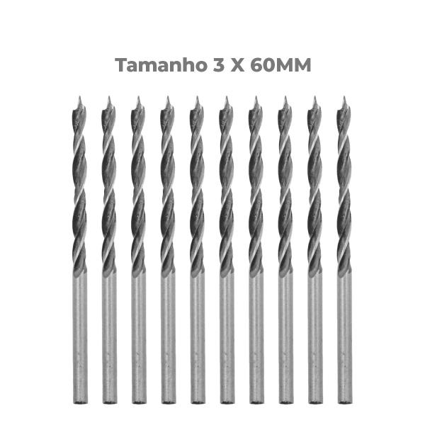 Imagem de Broca P/ Madeira Aço Carbono 3 Pontas 3X60MM  C/10 Tradestar