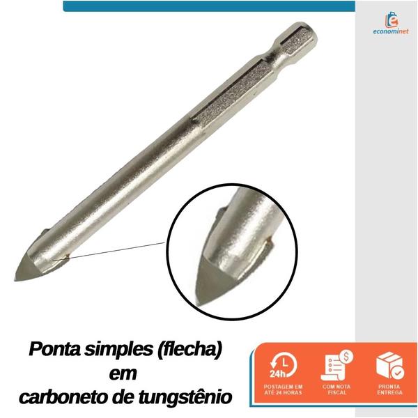 Imagem de Broca para Vidro Porcelanato Cerâmica Ponta Tungstênio 5mm