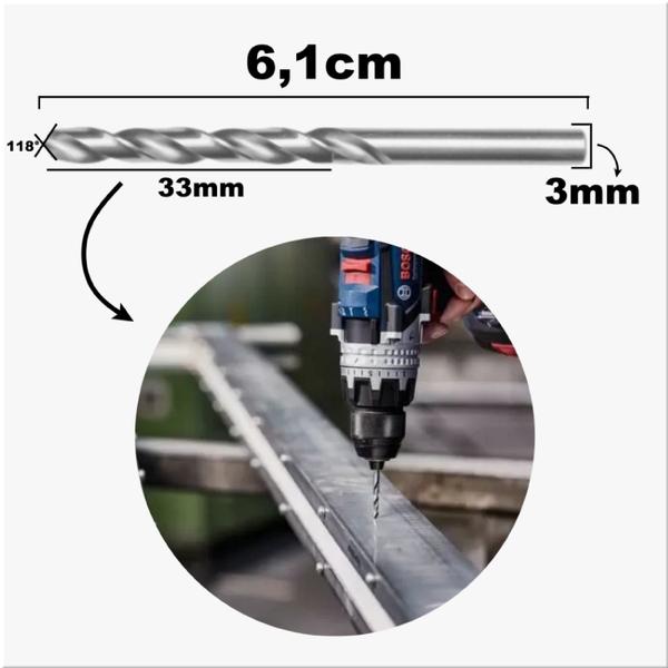 Imagem de Broca Polida 3mm de Aço Rápido Kit 70 Un Madeiras e Metais