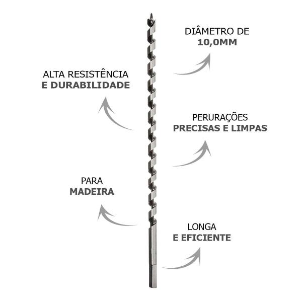 Imagem de Broca Rápida Extra Longa Para Madeira 10,0 x 450mm HTOM