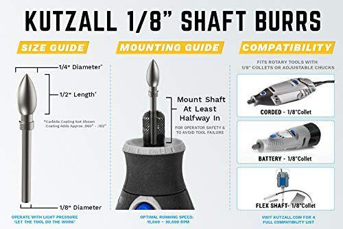 Imagem de Broca Rotativa de Tungstênio Abrasivo para Ferramentas Rotativas - Kutzall Extreme Flame 1/4' x 1/2'