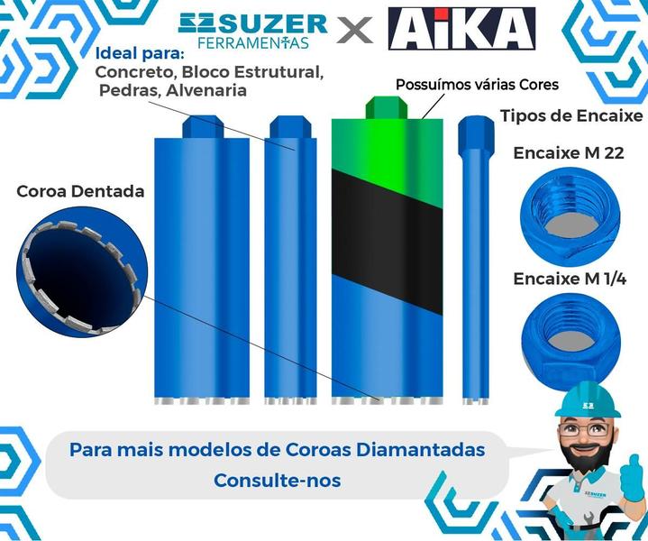 Imagem de Broca Serra Copo Coroa Diamantada 159 X 450mm Rosca 1 1/4 AIKA