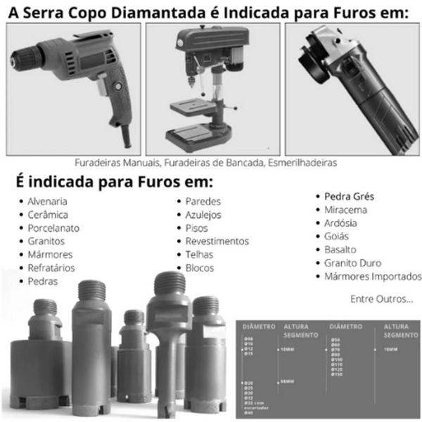 Imagem de Broca Serra Copo Diamantada Eletrolítica 30mm Rosca M14 Perfurar Cerâmica Vidro Mármore Porcelanato