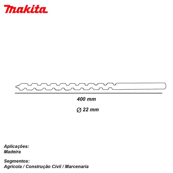 Imagem de Broca T/pua 22x400mm H - 1/4 D-07509 - Makita