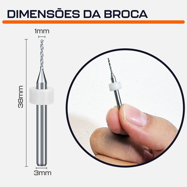 Imagem de Broca Tungstênio 1mm Haste 3mm PCB Placa Circuito Retifica