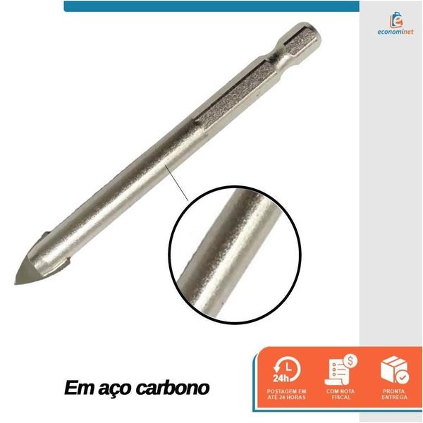 Imagem de Broca Tungstênio para Vidro 3mm Starfer - Ponta em Carboneto, Encaixe 1/4 Hex