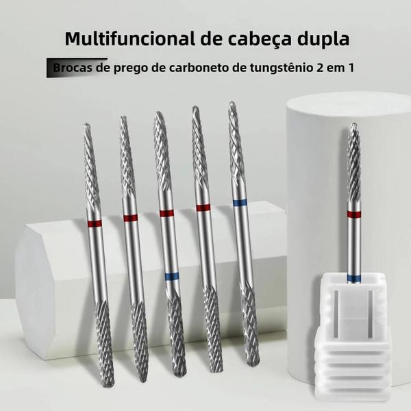 Imagem de Brocas de Unha 2 em 1 com Cabeça Dupla de Carboneto de Tungstênio - Ferramenta Elétrica de Manicure