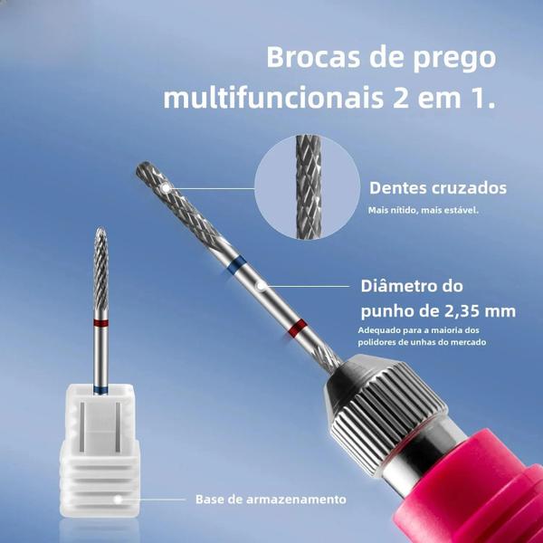 Imagem de Brocas de Unha 2 em 1 com Cabeça Dupla de Carboneto de Tungstênio - Ferramenta Elétrica de Manicure