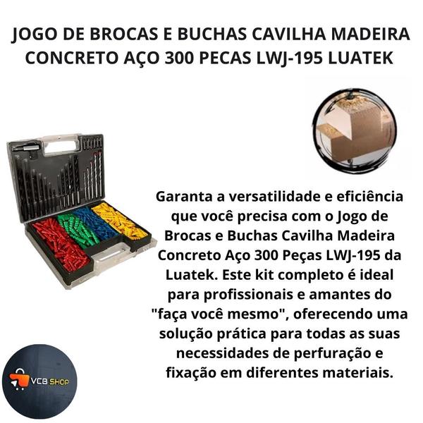 Imagem de Brocas madeira metal concreto buchas 5 6 8 10m bits fenda phillips torx jogo kit 300 pcs c/maleta lwj-195