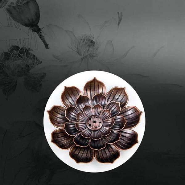 Imagem de Bronze Lotus Queimador De Incenso Vara Titular Budismo Liga Incensário Nasturtium Design