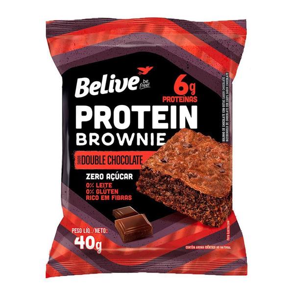 Brownie Protein Zero Açúcar Double Chocolate 10X40G - Belive Imagem de Brownie Protein Zero Açúcar Double Chocolate 10X40G - Belive