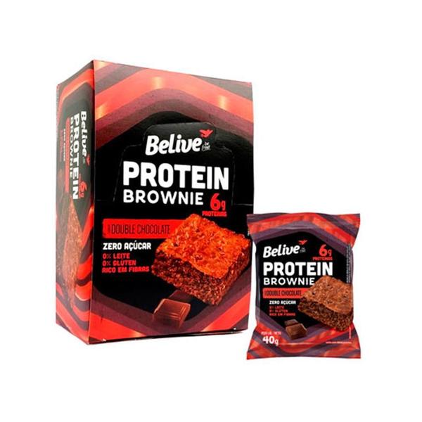 Brownie Protein Zero Açúcar Double Chocolate 10X40G - Belive Imagem de Brownie Protein Zero Açúcar Double Chocolate 10X40G - Belive