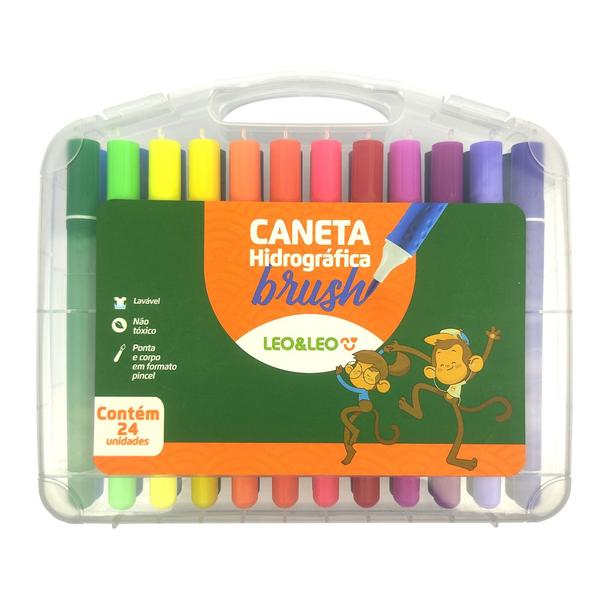 Imagem de Brush Pen Caneta Canetinha Hidrocor Maleta 24 Cores Leoeleo