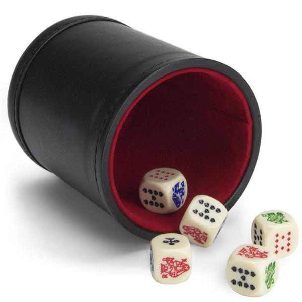 Imagem de Brybelly Set de 5 Dados de Poker com Professional Bicast Leather Dice Cup, Ótimo para Viagens