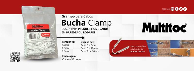 Imagem de Bucha Clamp 6,5 mm Fixa Cabos Multitoc 200 Peças