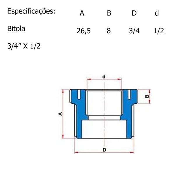 Imagem de Bucha de redução com rosca de 3/4 x 1/2'' branco 