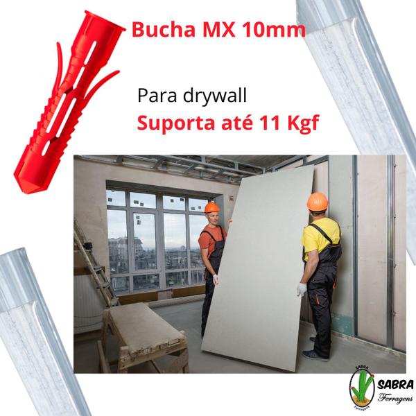 Imagem de Bucha MX 10mm anti giro com aba de nylon vermelha 100 pç