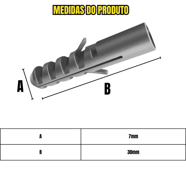 Imagem de Bucha Plástica Fixação S7 S/ Anel 7mm - 100 Pçs