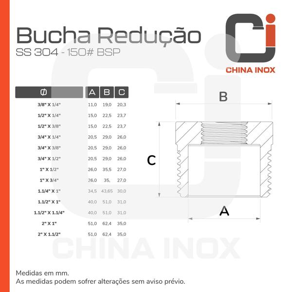 Imagem de Bucha reducao inox 304 150 bsp 1/2'' x 1/4''