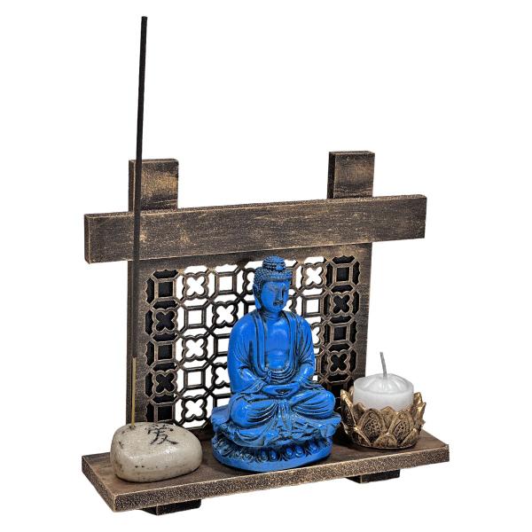 Imagem de Buda Azul Incensário Pedra Japonesa Paz Amor Esperança Vida 