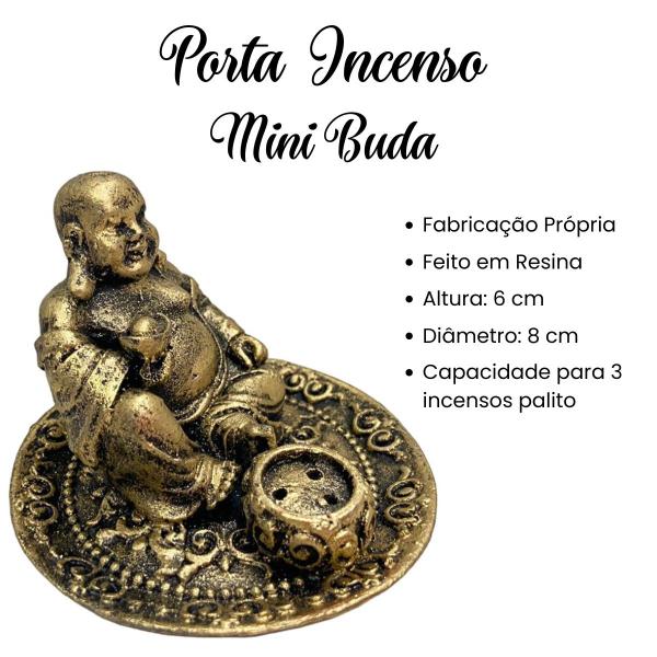 Imagem de Buda Chinês Porta Incenso Decoração Incensário Mini em Resina