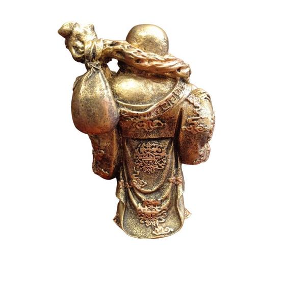 Imagem de Buda Chines Sorridente Fortuna Riqueza Dourado Resina 20cm