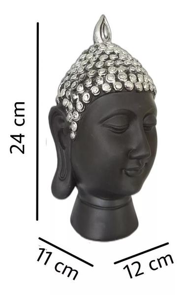 Imagem de Buda Decoração Escultura Resina Preto Prata 24X12