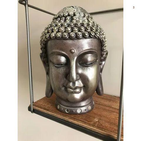 Imagem de Buda Decorativo Chumbo/ Prata em Resina 21x20,5x28cm Mabruk