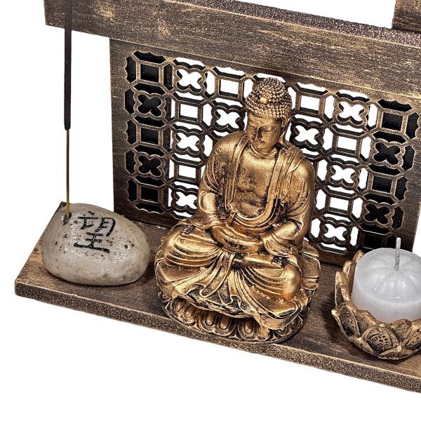 Imagem de Buda Dourado Incenso Pedra Japonesa Vida Amor Esperança Paz