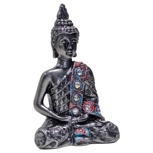 Imagem de Buda Hindu Tibetano Chakras Estátua Chumbo Metalizado 13cm