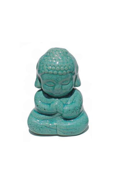 Imagem de Buda Hindu Tibetano Tailandês Cerâmica Azul Claro com 17cm