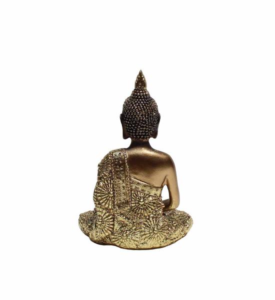 Imagem de Buda Hindu Tibetano Tailandês Em Resina Dourado Brilho 12cm