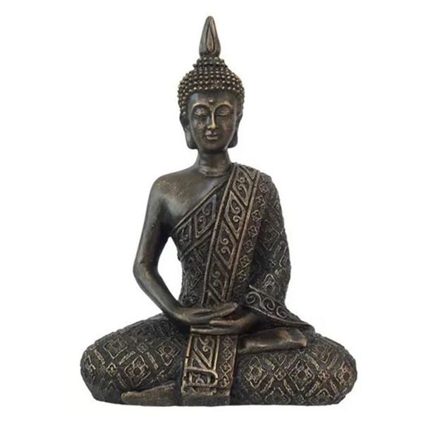 Imagem de Buda Hindu Tibetano Tailandês Sidarta 20cm Resina Ouro Velho
