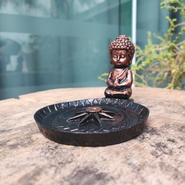 Imagem de Buda Orando Porta Incenso Vareta Vela Bronze