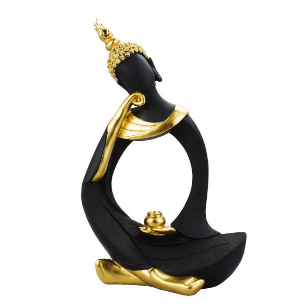 Imagem de Buda Sentado Vestimenta Preta Dourado 29cm - Enfeite Decorativo Resina