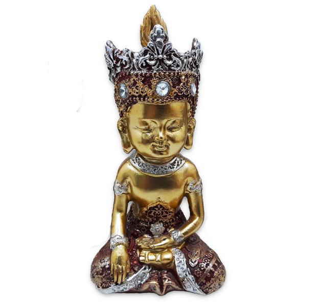 Buda Tailandês da Prosperidade Contemplando Vermelho 12cm - Flash Imagem de Buda Tailandês da Prosperidade Contemplando Vermelho 12cm