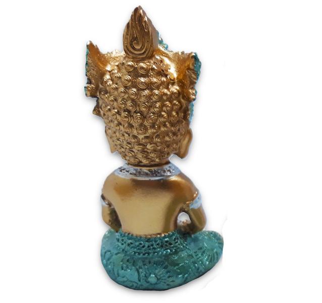 Buda Tailandês da Prosperidade Meditando Azul Gold 12cm - Flash Imagem de Buda Tailandês da Prosperidade Meditando Azul Gold 12cm