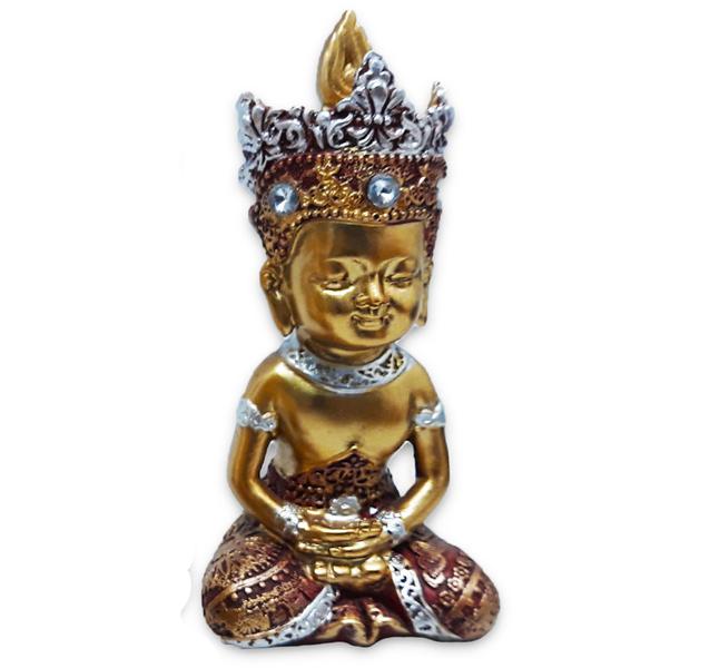 Imagem de Buda Tailandês da Prosperidade Meditando Vermelho Gold 12cm