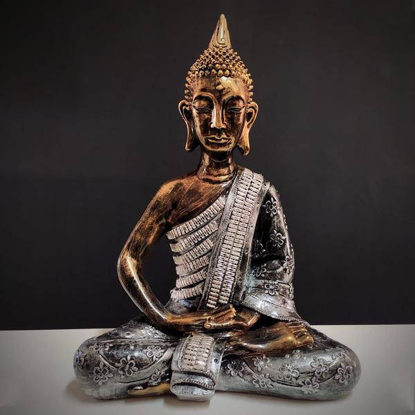 Imagem de Buda tailandês dourado com roupa prata 60cm
