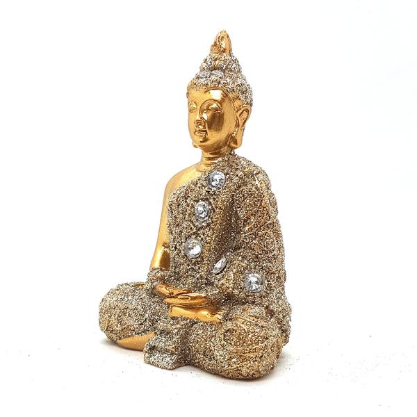 Imagem de Buda Tailandês Meditando Dourando Brilhante Buda 9 cm