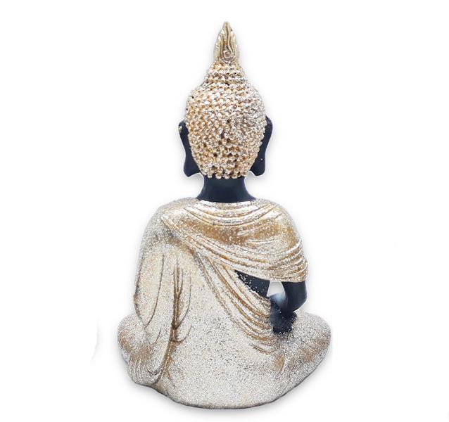 Imagem de Buda Tailandês Meditando Sentado Preto Dourado 12 cm