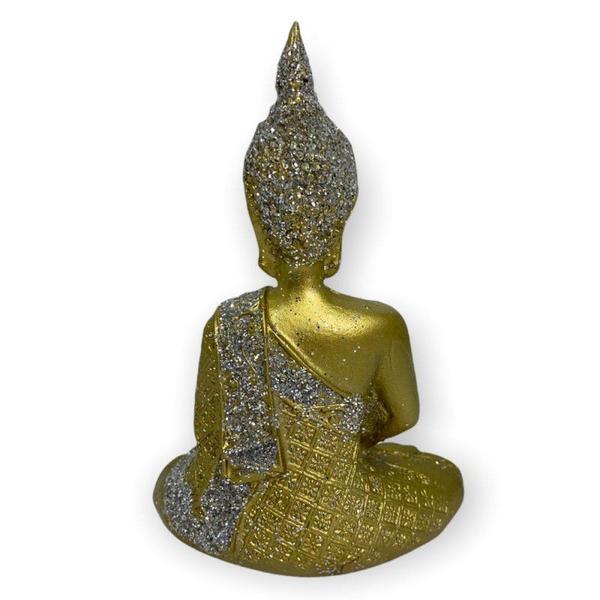 Imagem de Buda Tibetano Meditando 12 cm Prata e Dourado em Resina